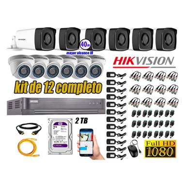 CÁMARAS SEGURIDAD HIKVISION KIT 12 FULL HD 1080P + DISCO 2TB MAYOR ALCANCE VISIÓN COLOR HIBRIDO