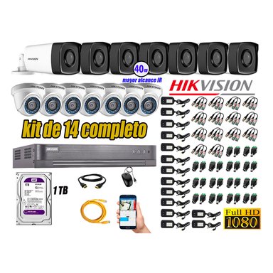 CÁMARAS SEGURIDAD HIKVISION KIT 14 FULL HD 1080P + DISCO 1TB MAYOR ALCANCE VISIÓN COLOR HIBRIDO