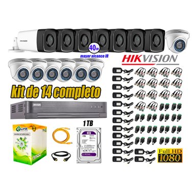 KIT 14 CÁMARA SEGURIDAD HIKVISION IT3F FULL HD 1080P + DISCO MAYOR ALCANCE 1 TB