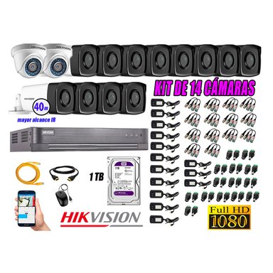 CÁMARAS SEGURIDAD HIKVISION KIT 14 FULL HD 1080P + DISCO 1TB MAYOR ALCANCE VISIÓN COLOR HIBRIDO