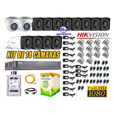 KIT 14 CÁMARA SEGURIDAD HIKVISION IT3F FULL HD 1080P + DISCO MAYOR ALCANCE 1 TB
