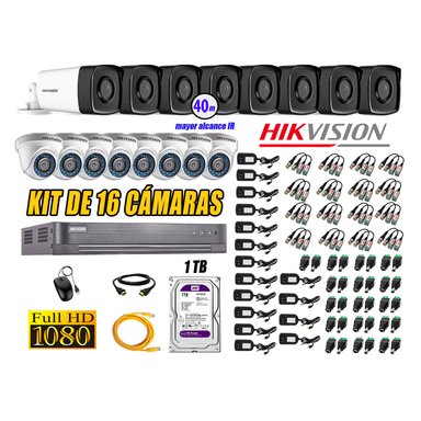 CÁMARAS SEGURIDAD HIKVISION KIT 16 FULL HD 1080P + DISCO 1TB MAYOR ALCANCE VISIÓN COLOR HIBRIDO