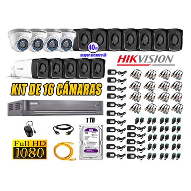 CÁMARAS SEGURIDAD HIKVISION KIT 16 FULL HD 1080P + DISCO 1TB MAYOR ALCANCE VISIÓN COLOR HIBRIDO