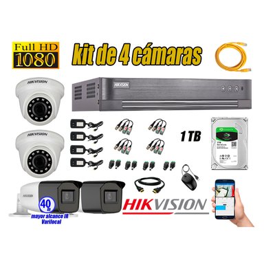 CÁMARA SEGURIDAD HIKVISION KIT 4 FULL HD VARIFOCAL MAYOR ALCANCE 1080P DISCO DURO 1TB