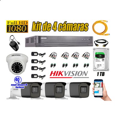 CÁMARA SEGURIDAD HIKVISION KIT 4 FULL HD VARIFOCAL MAYOR ALCANCE 1080P DISCO DURO 1TB