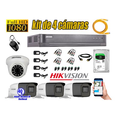 CÁMARA SEGURIDAD HIKVISION KIT 4 FULL HD VARIFOCAL MAYOR ALCANCE 1080P DISCO DURO 2TB
