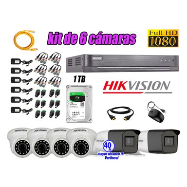 CÁMARA SEGURIDAD HIKVISION KIT 6 FULL HD VARIFOCAL MAYOR ALCANCE 1080P DISCO DURO 1TB