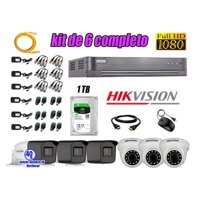 CÁMARA SEGURIDAD HIKVISION KIT 6 FULL HD VARIFOCAL MAYOR ALCANCE 1080P DISCO DURO 1TB