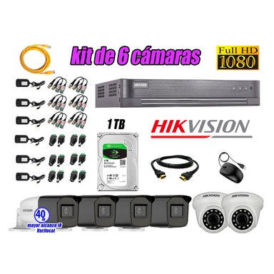 CÁMARA SEGURIDAD HIKVISION KIT 6 FULL HD VARIFOCAL MAYOR ALCANCE 1080P DISCO DURO 1TB