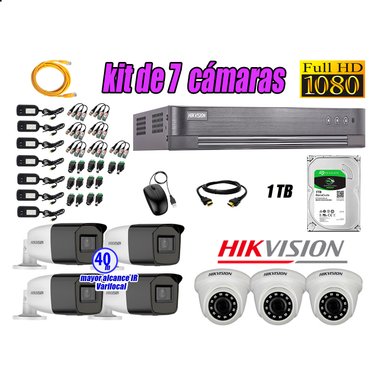 CÁMARA SEGURIDAD HIKVISION KIT 7 FULL HD VARIFOCAL MAYOR ALCANCE 1080P DISCO DURO 1TB