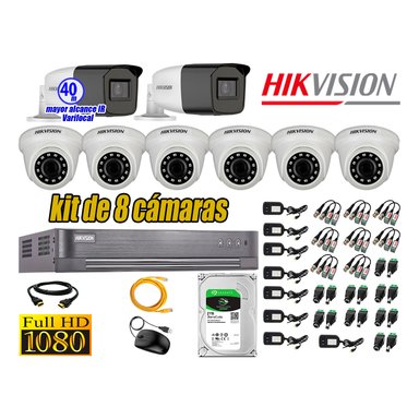 CÁMARA SEGURIDAD HIKVISION KIT 8 FULL HD VARIFOCAL MAYOR ALCANCE 1080P DISCO DURO 2TB