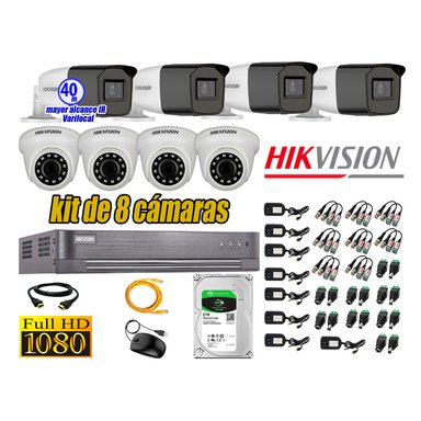 CÁMARA SEGURIDAD HIKVISION KIT 8 FULL HD VARIFOCAL MAYOR ALCANCE 1080P DISCO DURO 2TB