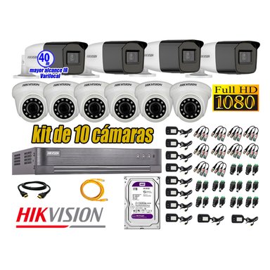 CÁMARA SEGURIDAD HIKVISION KIT 10 FULL HD VARIFOCAL MAYOR ALCANCE 1080P DISCO DURO 1TB