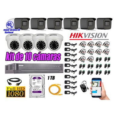 CÁMARA SEGURIDAD HIKVISION KIT 10 FULL HD VARIFOCAL MAYOR ALCANCE 1080P DISCO DURO 1TB