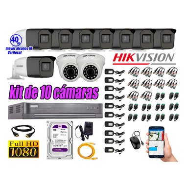 CÁMARA SEGURIDAD HIKVISION KIT 10 FULL HD VARIFOCAL MAYOR ALCANCE 1080P DISCO DURO 1TB