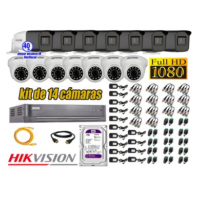CÁMARA SEGURIDAD HIKVISION KIT 14 FULL HD VARIFOCAL MAYOR ALCANCE 1080P DISCO DURO 1TB