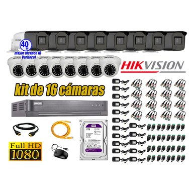 CÁMARA SEGURIDAD HIKVISION KIT 16 FULL HD VARIFOCAL MAYOR ALCANCE 1080P DISCO DURO 1TB