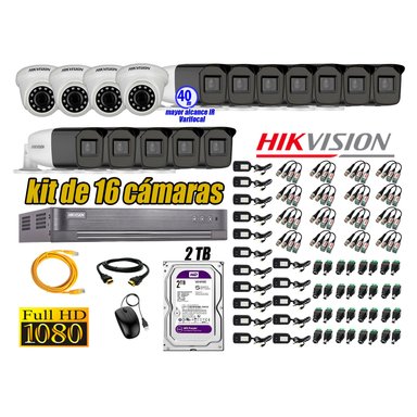 CÁMARA SEGURIDAD HIKVISION KIT 16 FULL HD VARIFOCAL MAYOR ALCANCE 1080P DISCO DURO 2TB