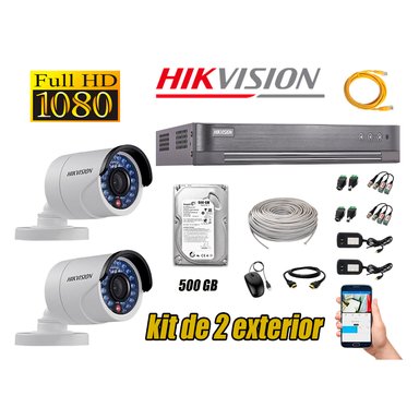 KIT 2 CÁMARA SEGURIDAD HIKVISION EXTERIOR FULL HD 1080P + DISCO 500 GB