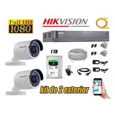 KIT 2 CÁMARA SEGURIDAD HIKVISION EXTERIOR FULL HD 1080P + DISCO 1 TB