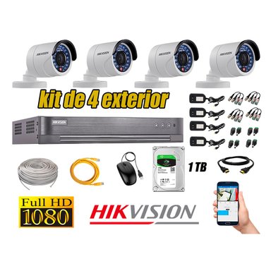 KIT 4 CÁMARA SEGURIDAD HIKVISION EXTERIOR FULL HD 1080P + DISCO 1 TB