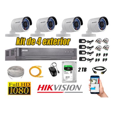 KIT 4 CÁMARA SEGURIDAD HIKVISION EXTERIOR FULL HD 1080P + DISCO 2 TB