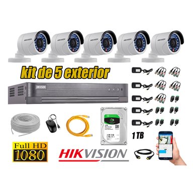 KIT 5 CÁMARA SEGURIDAD HIKVISION EXTERIOR FULL HD 1080P + DISCO 1 TB