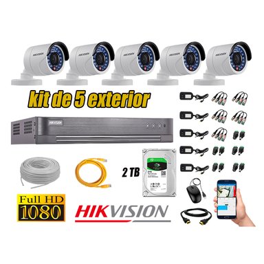 KIT 5 CÁMARA SEGURIDAD HIKVISION EXTERIOR FULL HD 1080P + DISCO 2 TB