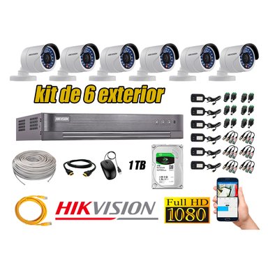 KIT 6 CÁMARA SEGURIDAD HIKVISION EXTERIOR FULL HD 1080P + DISCO 1 TB
