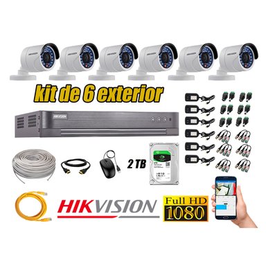 KIT 6 CÁMARA SEGURIDAD HIKVISION EXTERIOR FULL HD 1080P + DISCO 2 TB
