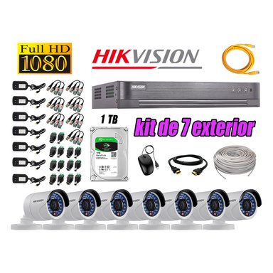 KIT 7 CÁMARA SEGURIDAD HIKVISION EXTERIOR FULL HD 1080P + DISCO 1 TB
