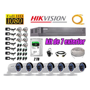 KIT 7 CÁMARA SEGURIDAD HIKVISION EXTERIOR FULL HD 1080P + DISCO 2 TB