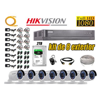 KIT 8 CÁMARA SEGURIDAD HIKVISION EXTERIOR FULL HD 1080P + DISCO 2 TB