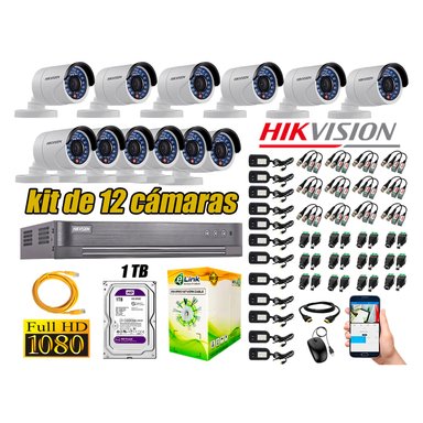 KIT 12 CÁMARA SEGURIDAD HIKVISION EXTERIOR FULL HD 1080P + DISCO 1 TB