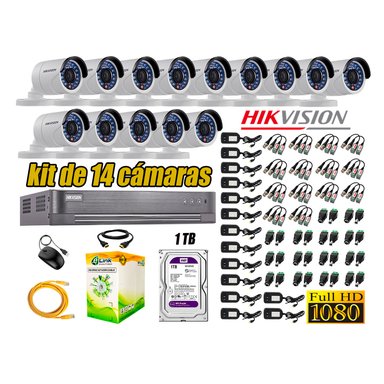 KIT 14 CÁMARA SEGURIDAD HIKVISION EXTERIOR FULL HD 1080P + DISCO 1 TB