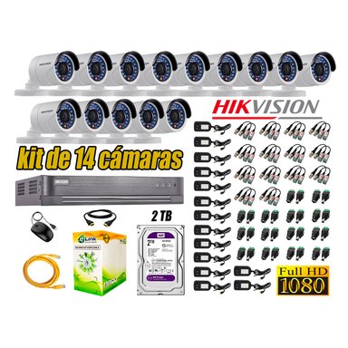 KIT 14 CÁMARA SEGURIDAD HIKVISION EXTERIOR FULL HD 1080P + DISCO 2 TB