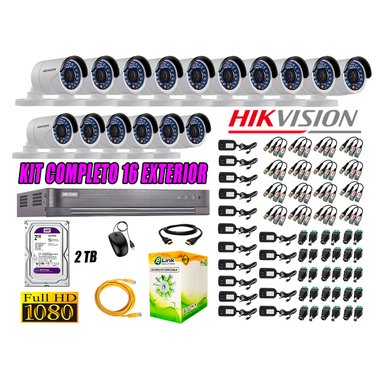KIT 16 CÁMARA SEGURIDAD HIKVISION EXTERIOR FULL HD 1080P + DISCO 2 TB