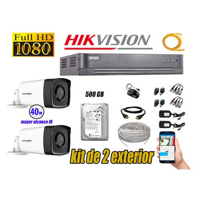 KIT 2 CÁMARA SEGURIDAD HIKVISION EXTERIOR IT3F FULL HD 1080P + DISCO 500 GB