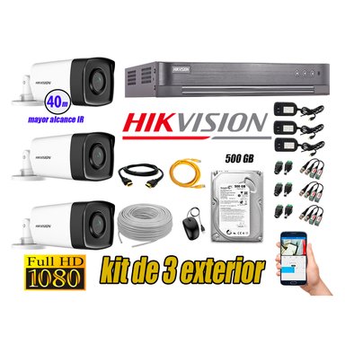 KIT 3 CÁMARA SEGURIDAD HIKVISION EXTERIOR IT3F FULL HD 1080P + DISCO 500 GB