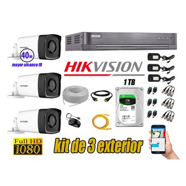 KIT 3 CÁMARA SEGURIDAD HIKVISION EXTERIOR IT3F FULL HD 1080P + DISCO 1 TB
