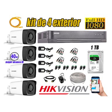 KIT 4 CÁMARA SEGURIDAD HIKVISION EXTERIOR IT3F FULL HD 1080P + DISCO 1 TB