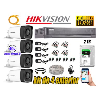 KIT 4 CÁMARA SEGURIDAD HIKVISION EXTERIOR IT3F FULL HD 1080P + DISCO 2 TB
