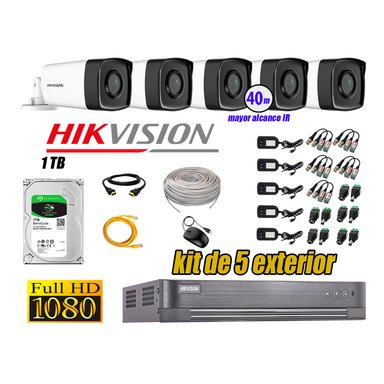 KIT 5 CÁMARA SEGURIDAD HIKVISION EXTERIOR IT3F FULL HD 1080P + DISCO 1 TB