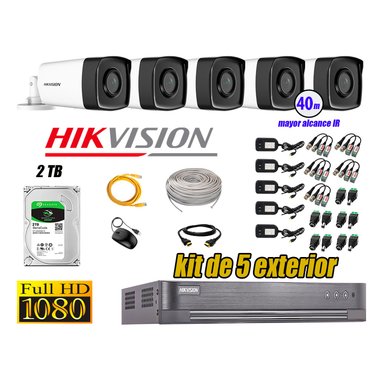 KIT 5 CÁMARA SEGURIDAD HIKVISION EXTERIOR IT3F FULL HD 1080P + DISCO 2 TB