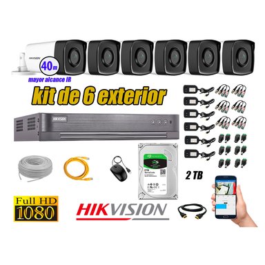 KIT 6 CÁMARA SEGURIDAD HIKVISION EXTERIOR IT3F FULL HD 1080P + DISCO 2 TB