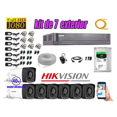KIT 7 CÁMARA SEGURIDAD HIKVISION EXTERIOR IT3F FULL HD 1080P + DISCO 1 TB