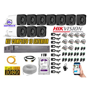 KIT 10 CÁMARA SEGURIDAD HIKVISION EXTERIOR IT3F FULL HD 1080P + DISCO 1 TB