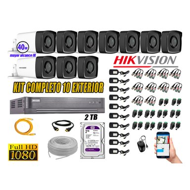 KIT 10 CÁMARA SEGURIDAD HIKVISION EXTERIOR IT3F FULL HD 1080P + DISCO 2 TB