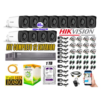 KIT 12 CÁMARA SEGURIDAD HIKVISION EXTERIOR IT3F FULL HD 1080P + DISCO 1 TB