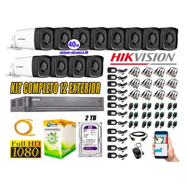 KIT 12 CÁMARA SEGURIDAD HIKVISION EXTERIOR IT3F FULL HD 1080P + DISCO 2 TB